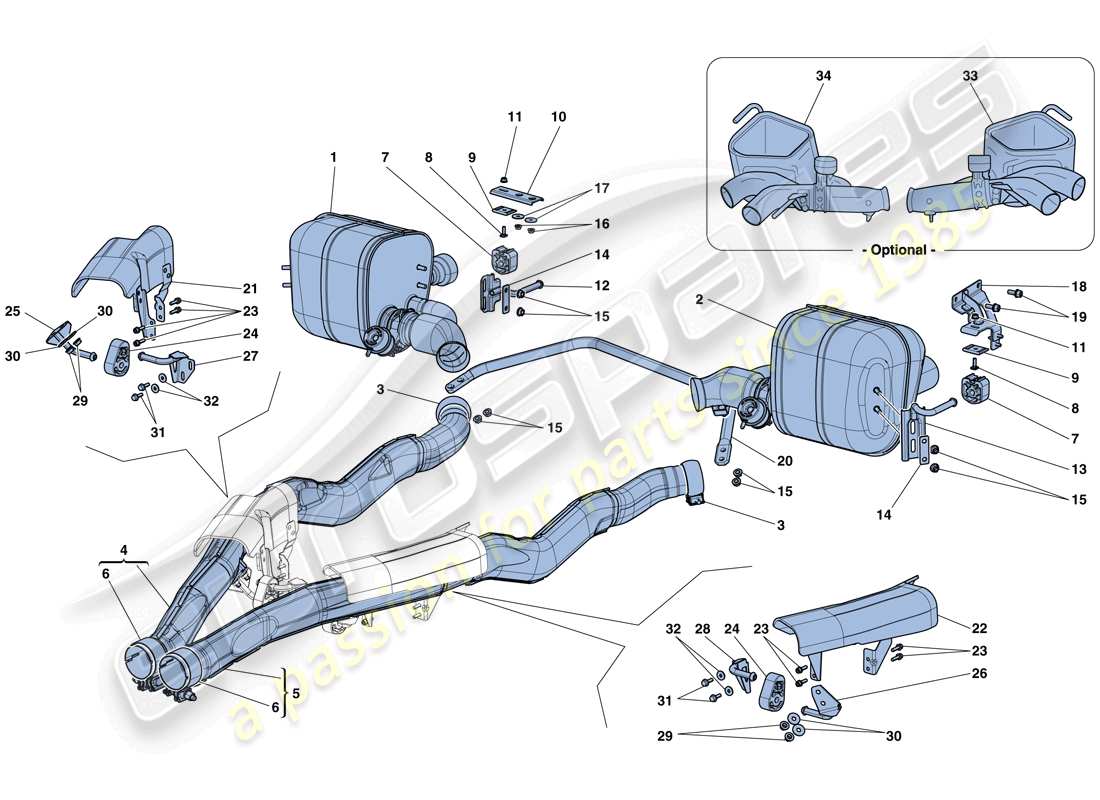 ferrari california t (rhd) silenciadores diagrama de piezas