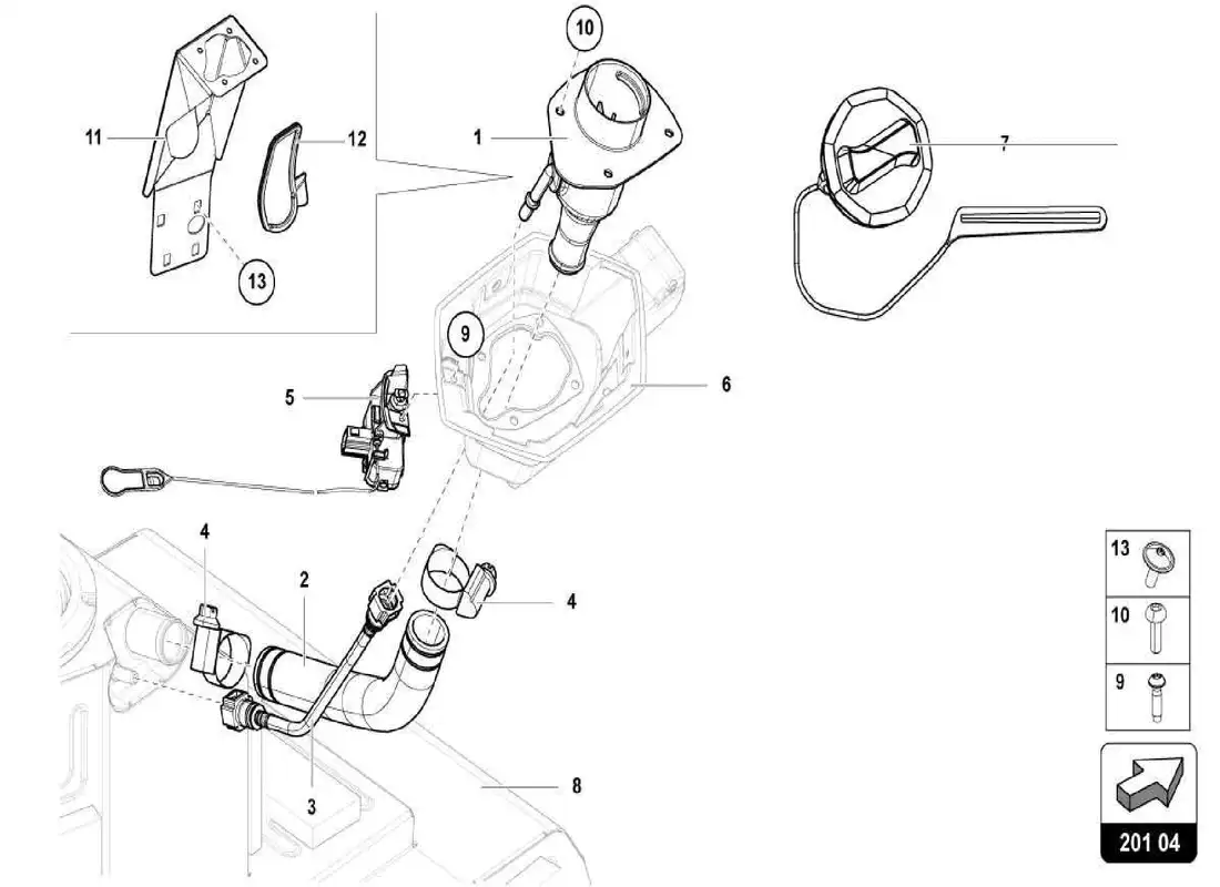 lamborghini centenario spider cuello de llenado de combustible diagrama de piezas