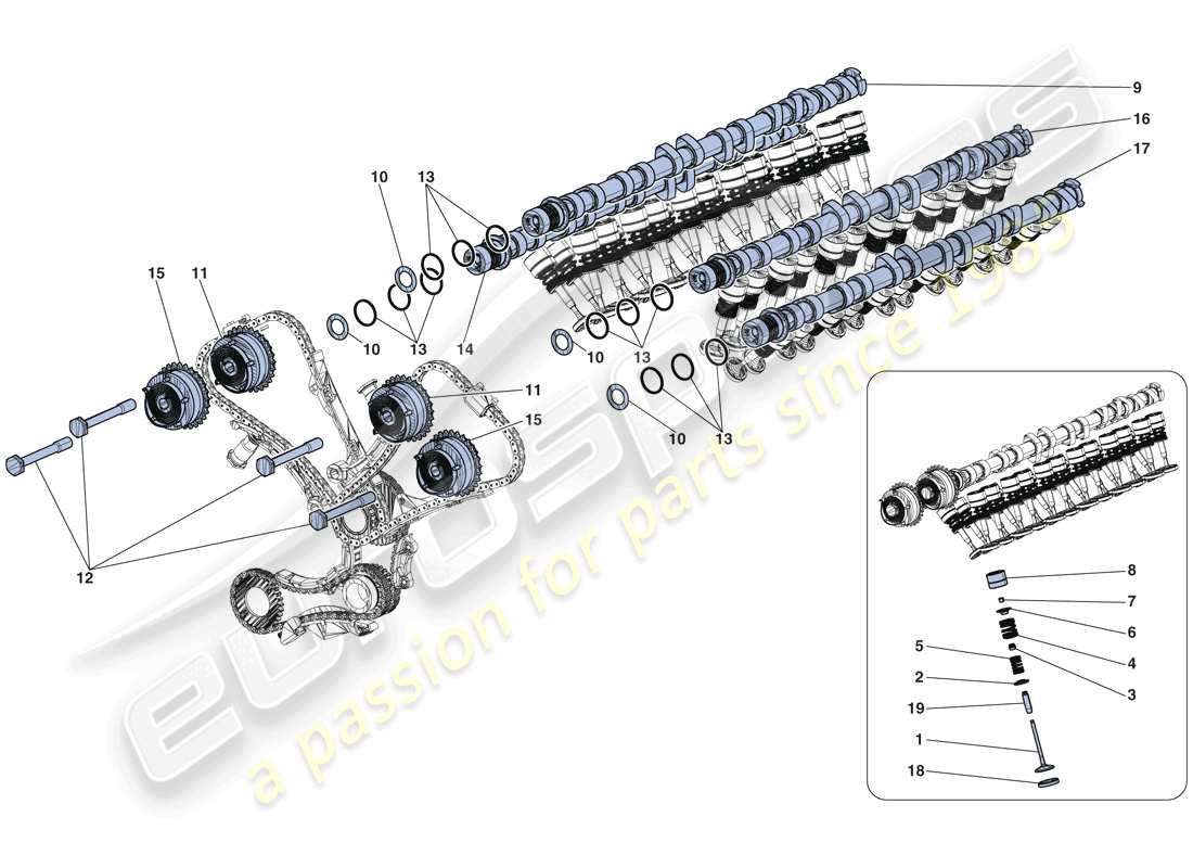 ferrari laferrari aperta (europe) sistema de distribución - taqués y ejes diagrama de piezas