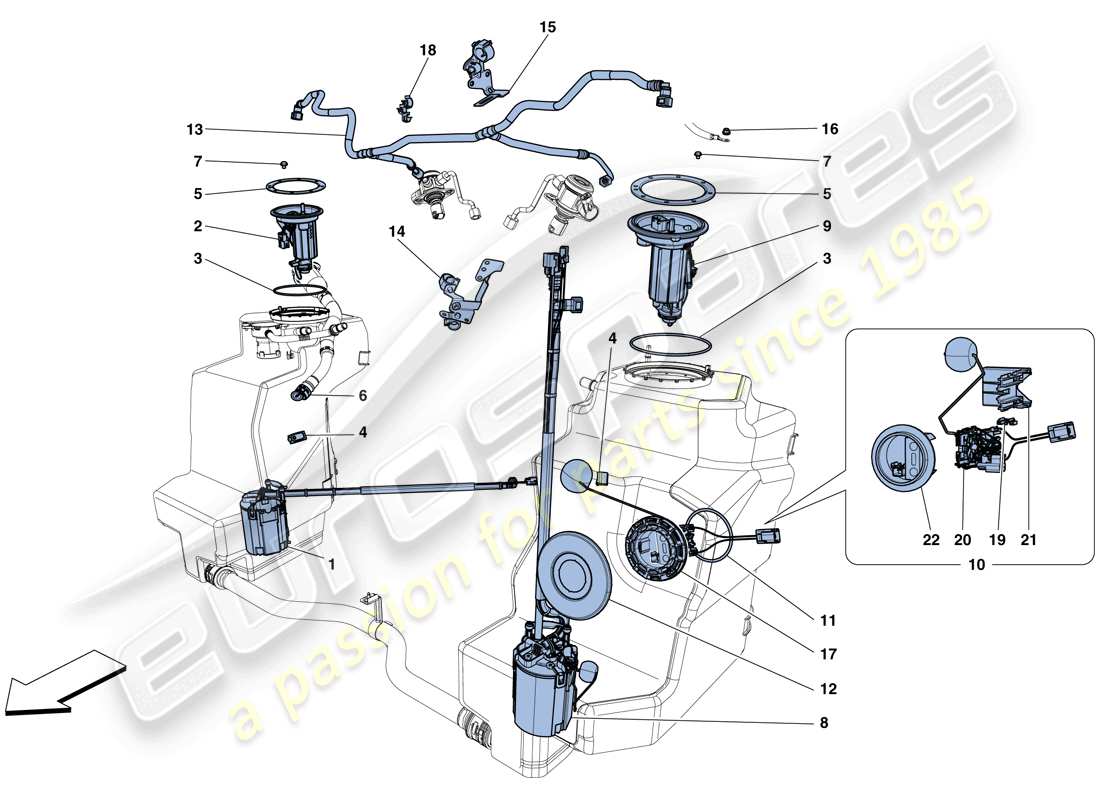 ferrari 458 speciale aperta (rhd) bombas y tubos del sistema de combustible diagrama de piezas