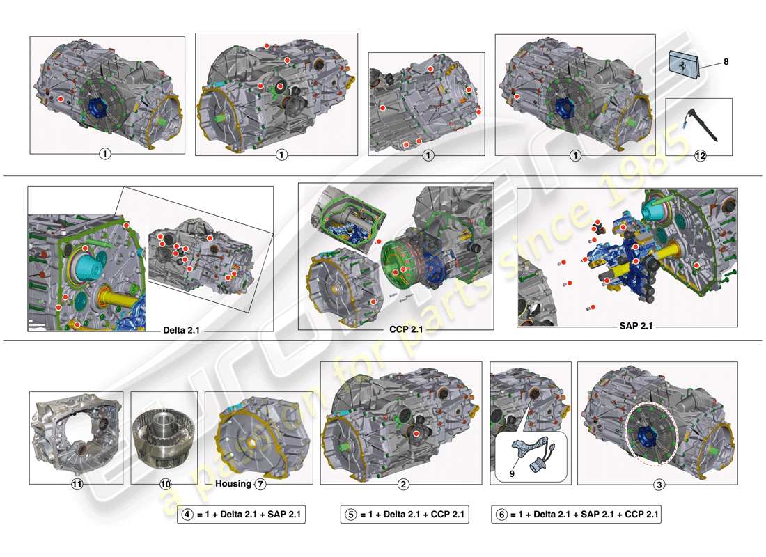 ferrari 458 speciale (usa) kit de reparación de caja de cambios diagrama de piezas