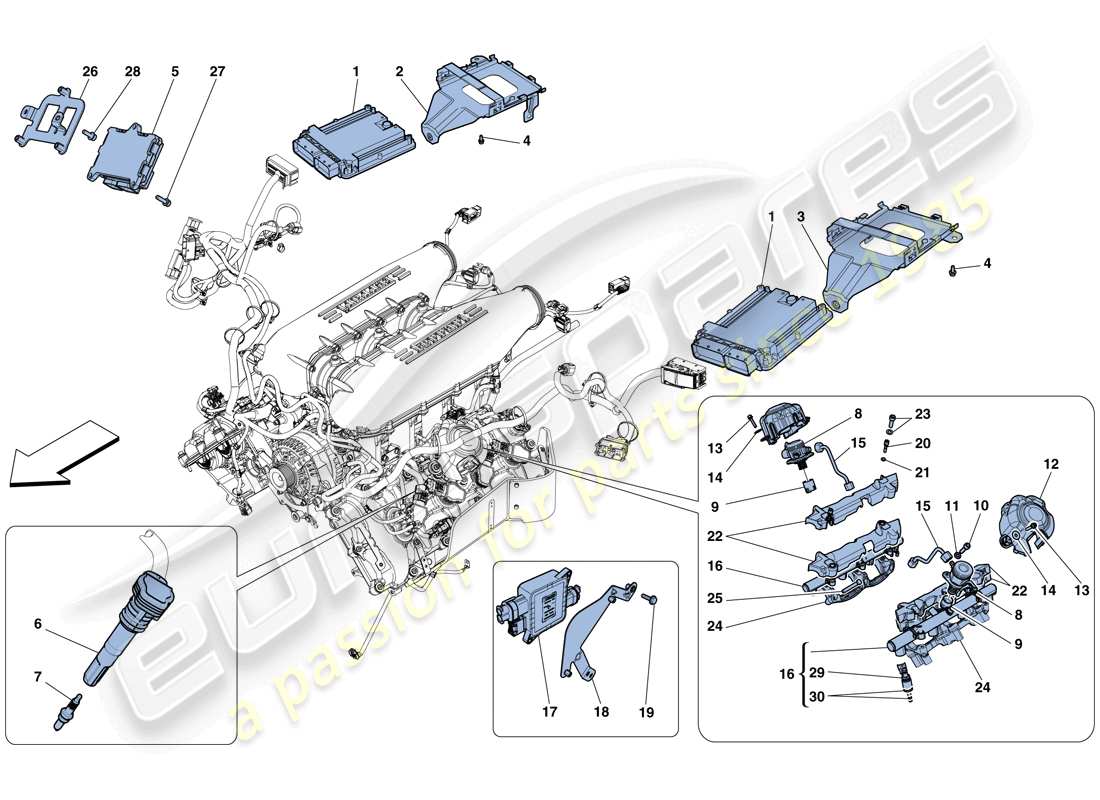 ferrari 458 speciale aperta (rhd) inyección - sistema de encendido diagrama de piezas