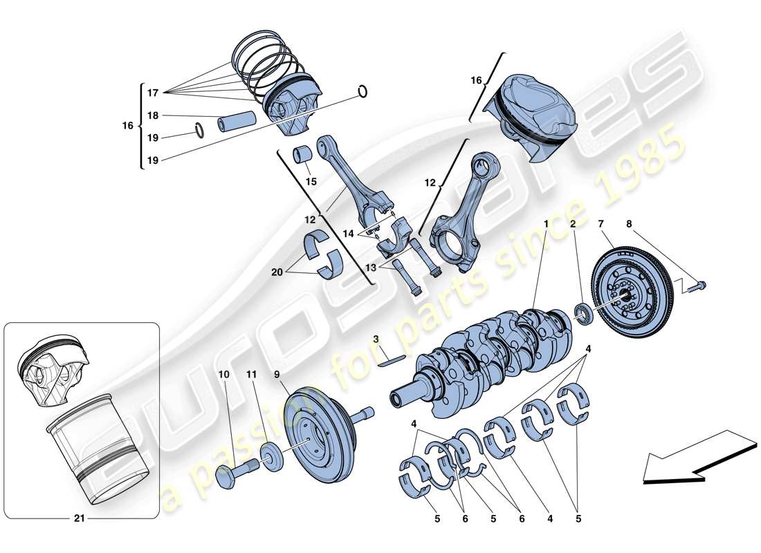 ferrari 458 speciale aperta (europe) cigüeñal - bielas y pistones diagrama de piezas