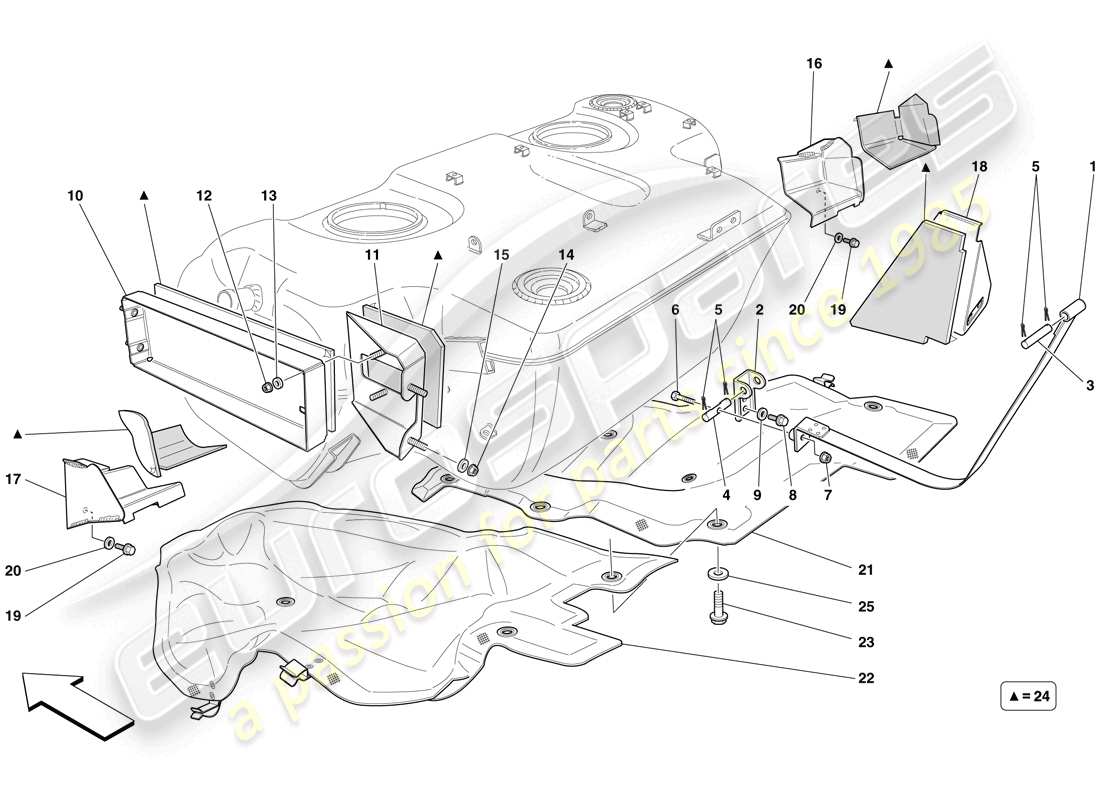 ferrari 599 gtb fiorano (europe) tanque de combustible - aislamiento y protección diagrama de piezas