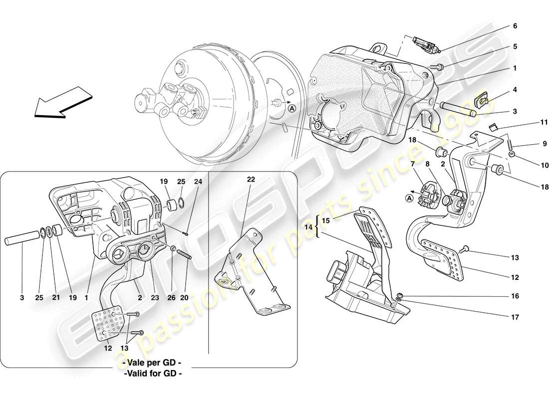 ferrari california (europe) montaje completo del pedal diagrama de piezas