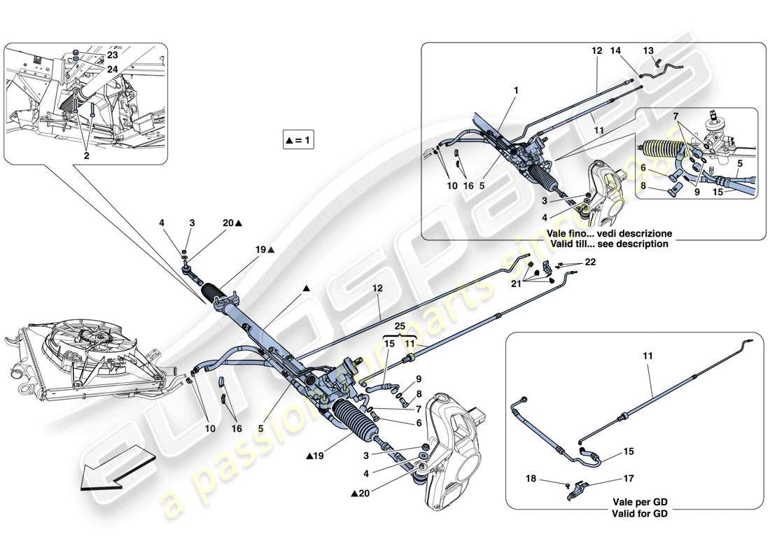 ferrari 458 italia (rhd) diagrama de piezas de la caja de dirección asistida hidráulica
