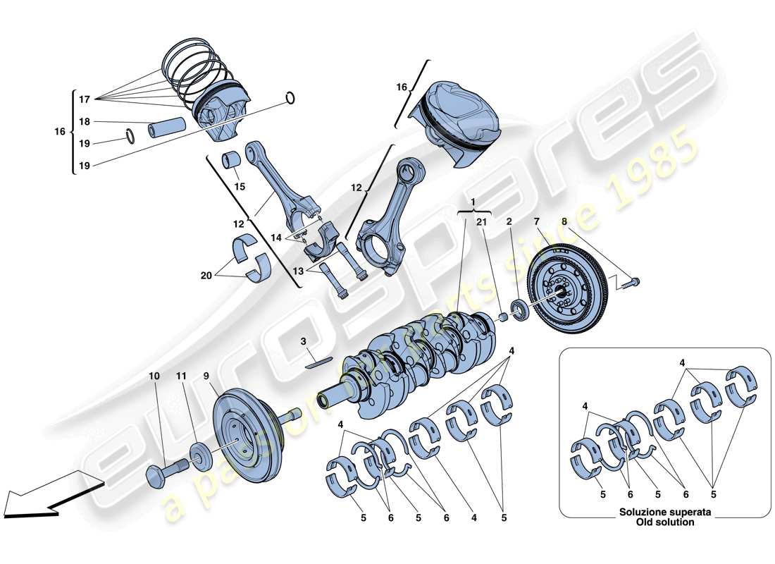 ferrari 458 spider (rhd) cigüeñal - biela ​​y pistones diagrama de piezas