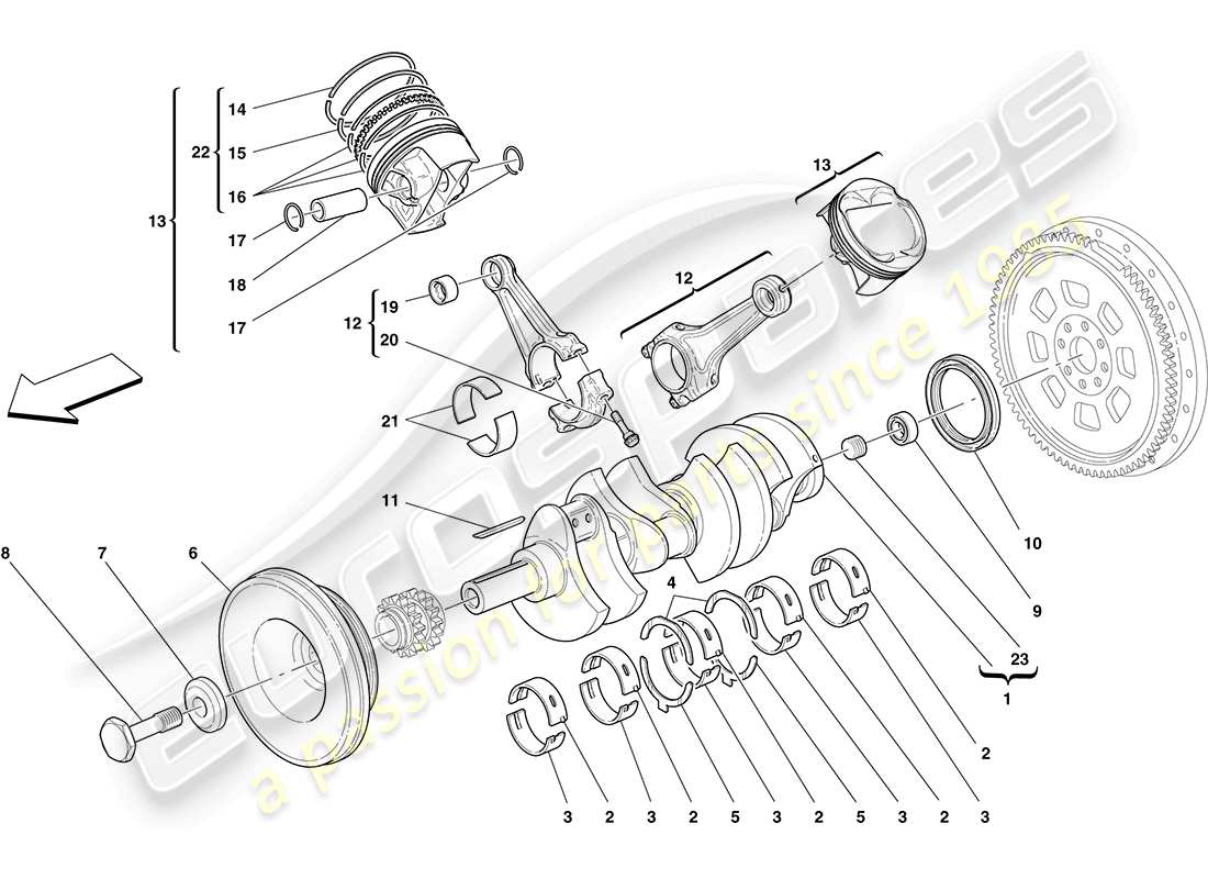 ferrari f430 coupe (europe) cigüeñal - biela ​​y pistones diagrama de piezas