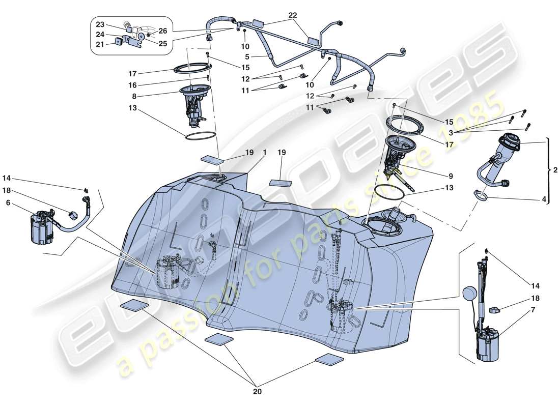 ferrari laferrari aperta (europe) depósito de combustible - cuello de llenado y bombas diagrama de piezas