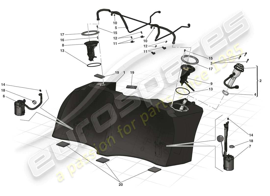 ferrari laferrari (usa) tanque de combustible - cuello de llenado y bombas diagrama de piezas
