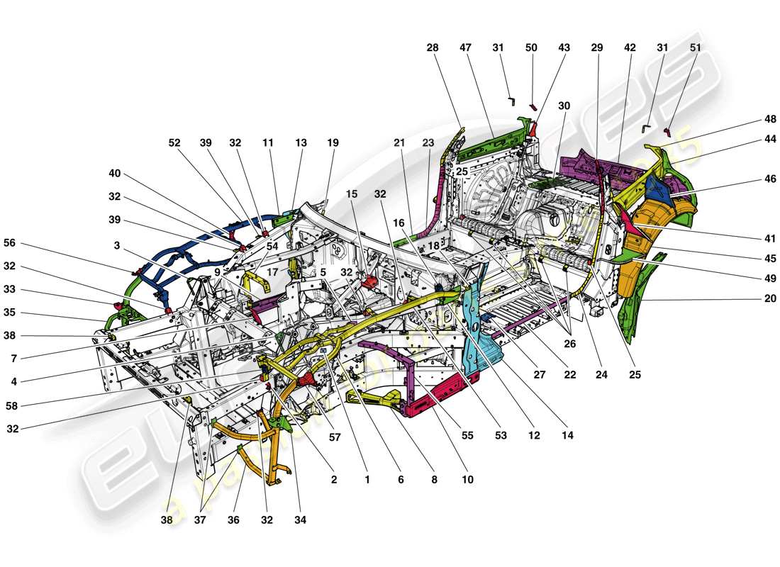 ferrari gtc4 lusso (rhd) terminación del chasis diagrama de piezas