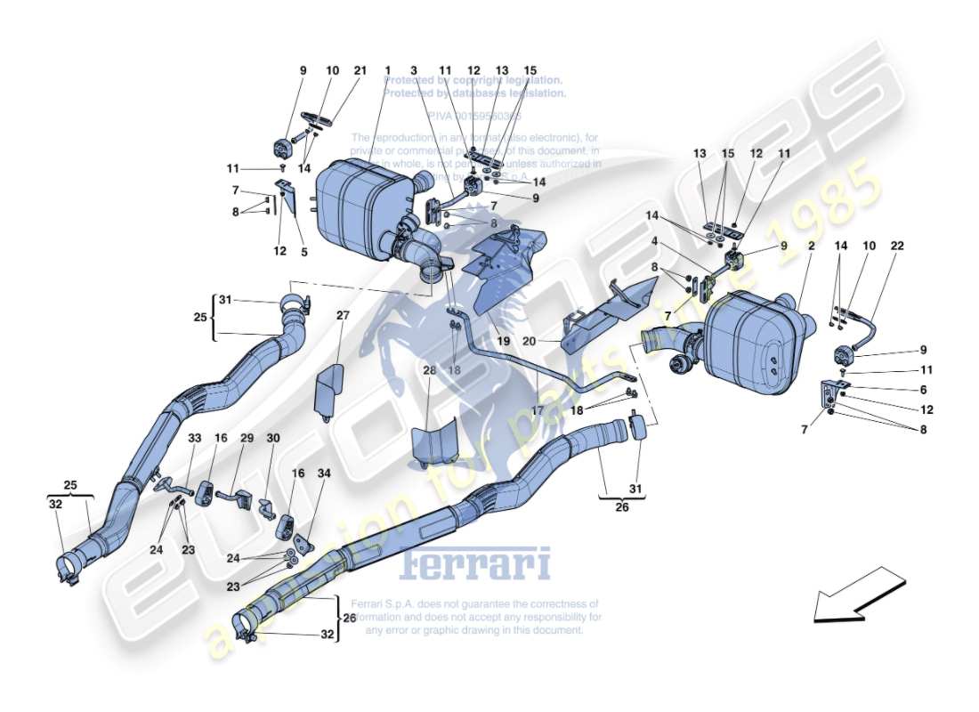 ferrari gtc4 lusso (rhd) diagrama de piezas de silenciadores