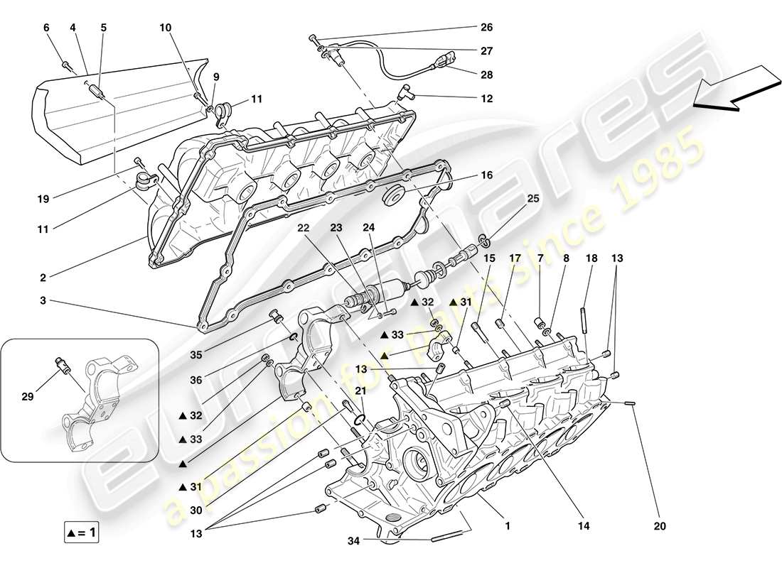 ferrari f430 coupe (rhd) culata del lado derecho diagrama de piezas