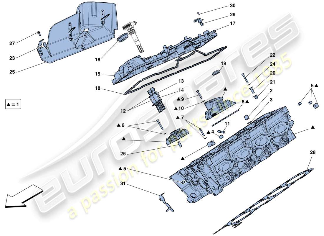 ferrari 458 spider (rhd) diagrama de piezas de la culata del lado derecho