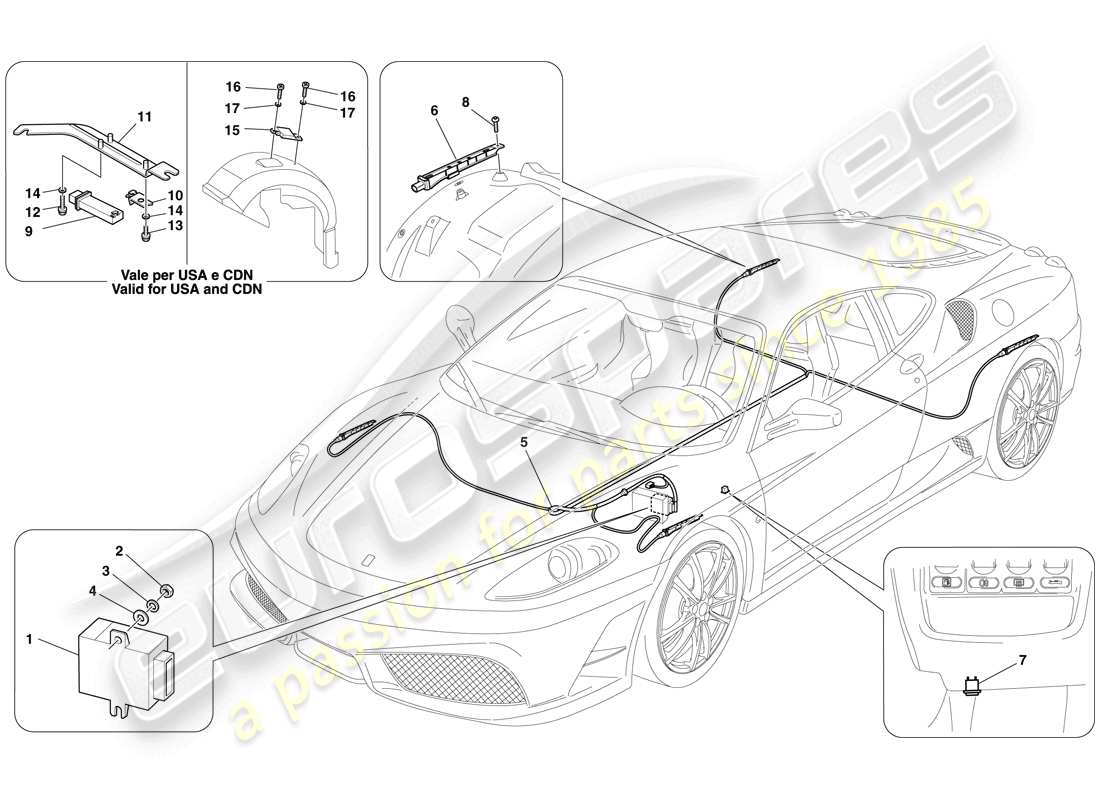 ferrari f430 scuderia (rhd) sistema de control de presión de neumáticos diagrama de piezas