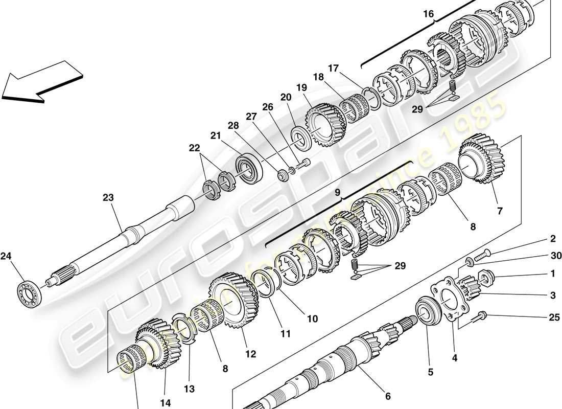 ferrari f430 coupe (europe) diagrama de piezas de engranajes del eje primario