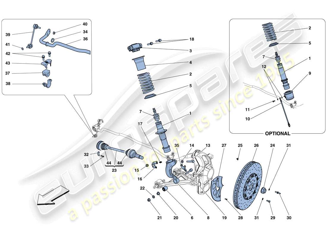 ferrari gtc4 lusso (europe) suspensión delantera - amortiguador y disco de freno diagrama de piezas