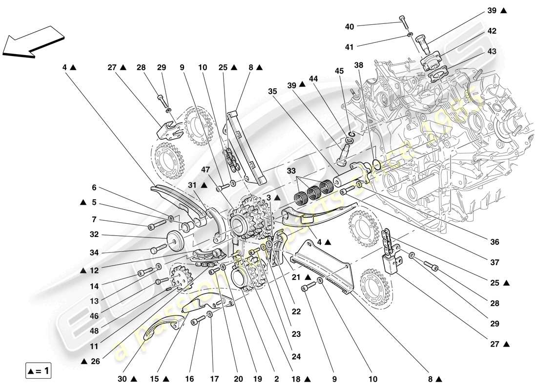 ferrari f430 scuderia spider 16m (europe) sistema de distribución - diagrama de piezas de transmisión
