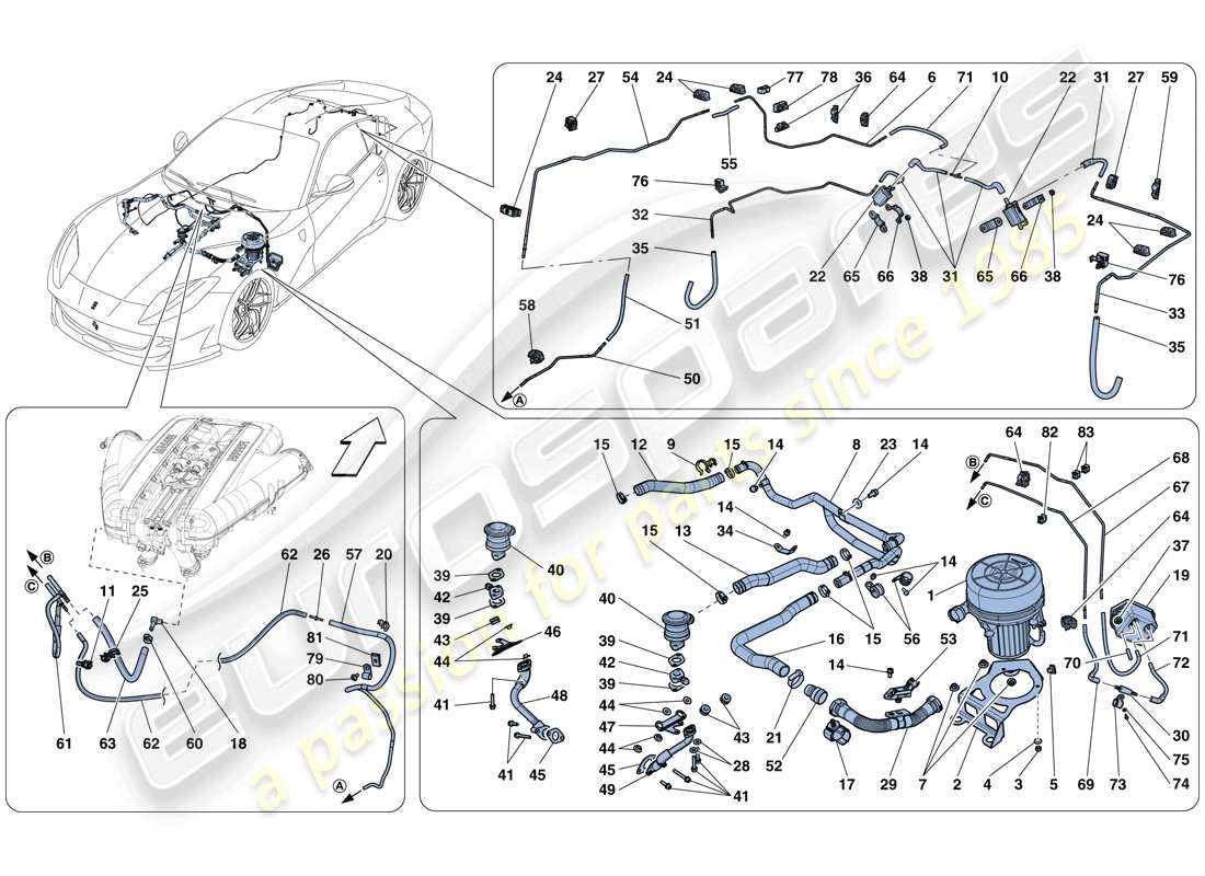 ferrari 812 superfast (usa) diagrama de piezas del sistema de aire secundario