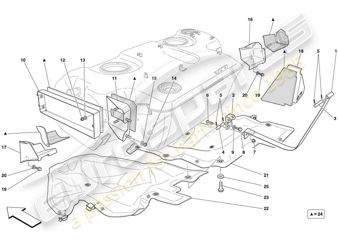 ferrari 599 sa aperta (usa) depósito de combustible - aislamiento y protección diagrama de piezas