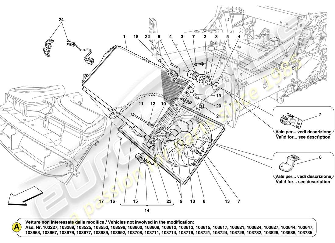 ferrari california (europe) refrigeración: radiadores y conductos de aire diagrama de piezas