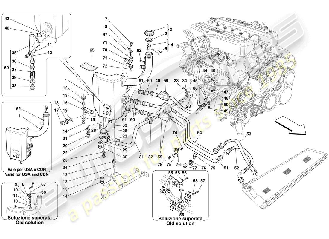 ferrari 599 gtb fiorano (europe) sistema de lubricación - diagrama de piezas del tanque