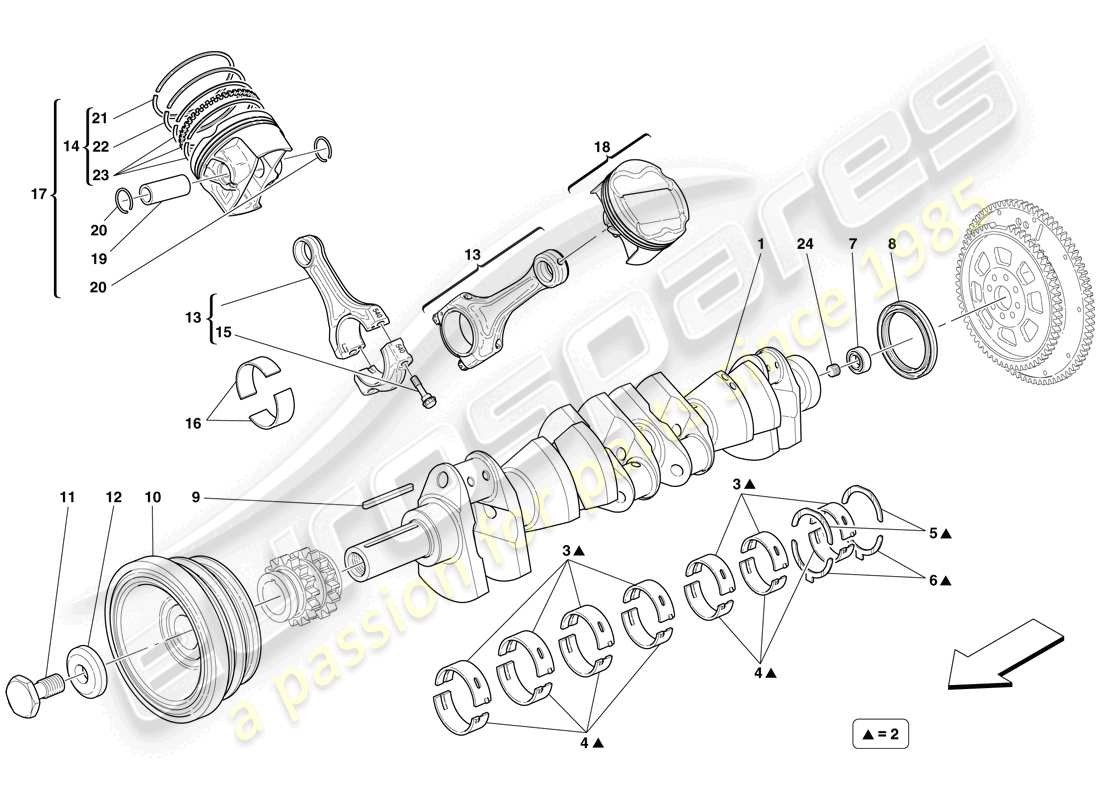 ferrari 599 gtb fiorano (europe) cigüeñal - biela ​​y pistones diagrama de piezas