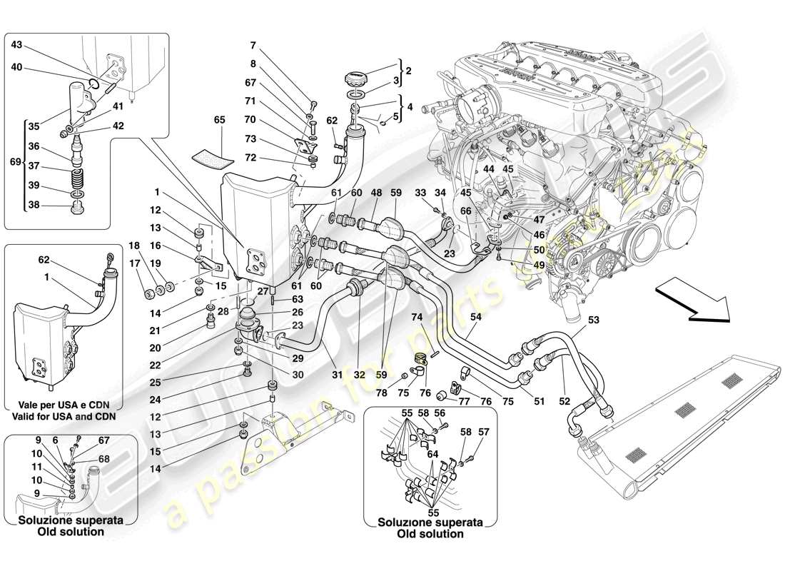 ferrari 599 gtb fiorano (rhd) sistema de lubricación - tanque diagrama de piezas