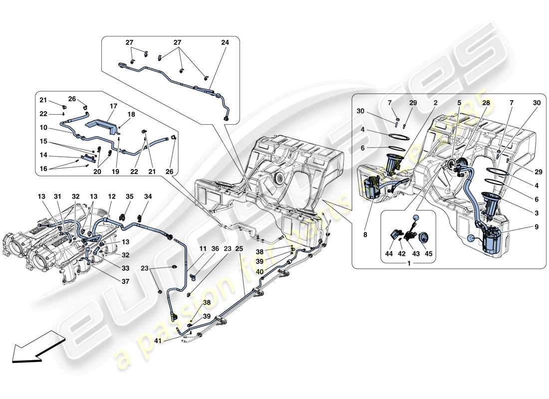 ferrari gtc4 lusso t (rhd) bombas y tubos del sistema de combustible diagrama de piezas