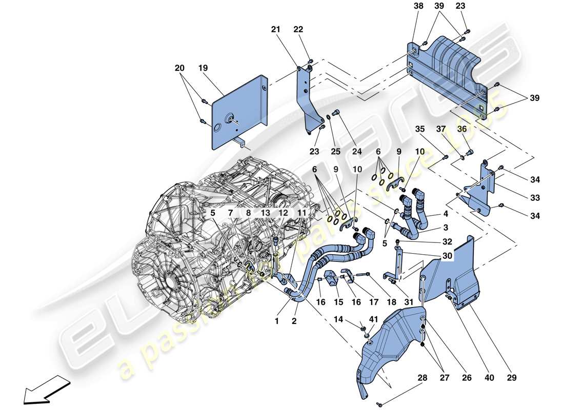 ferrari 488 spider (usa) sistema de enfriamiento y lubricación del aceite de la caja de cambios diagrama de piezas