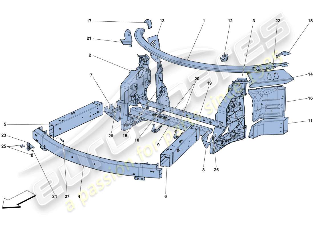 ferrari 488 spider (usa) chasis - estructura, elementos frontales y paneles esquema de piezas