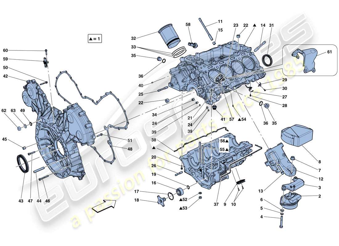 ferrari gtc4 lusso t (rhd) crankcase diagrama de piezas