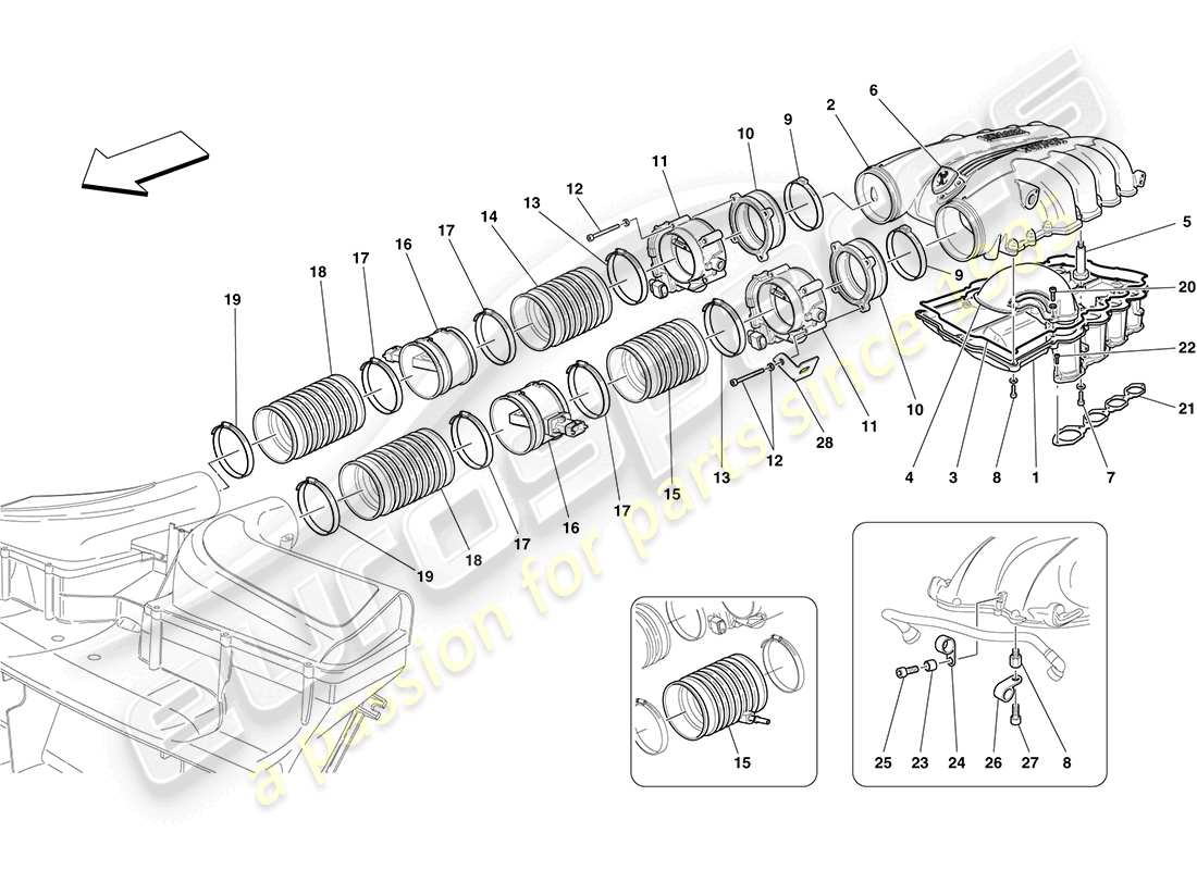 ferrari california (europe) intake manifold and throttle body diagrama de piezas