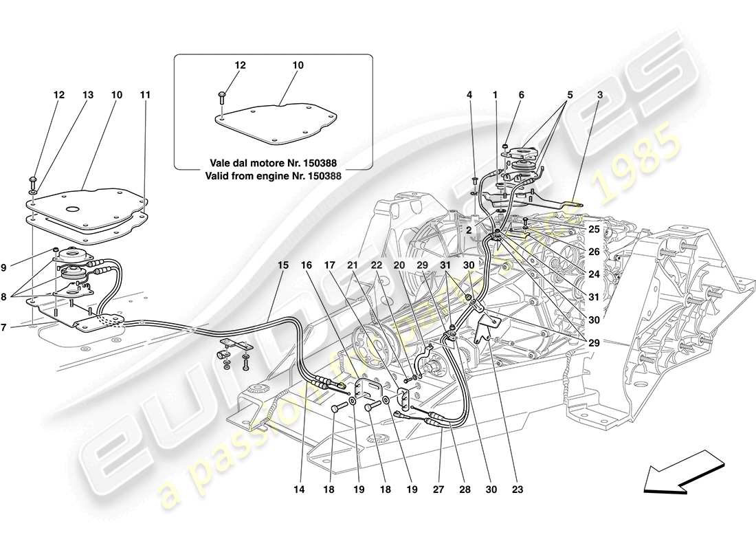 ferrari california (europe) mando de apertura de bloqueo de la caja de cambios manual dct diagrama de piezas