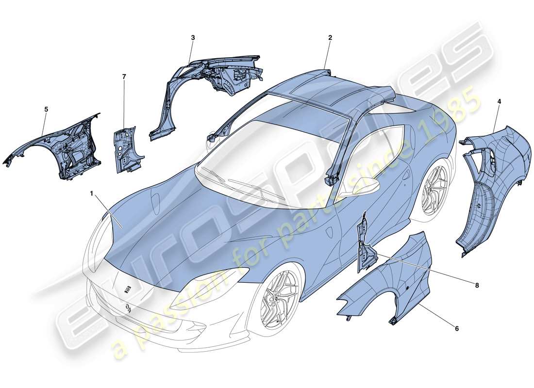 ferrari 812 superfast (usa) carrocería - diagrama de piezas de acabado externo