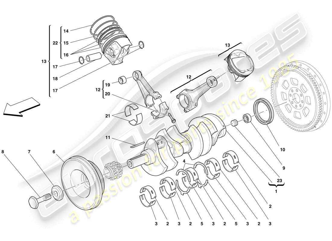 ferrari f430 spider (rhd) cigüeñal - biela ​​y pistones diagrama de piezas