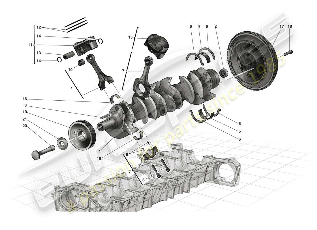 ferrari laferrari (usa) cigüeñal - bielas y pistones diagrama de piezas