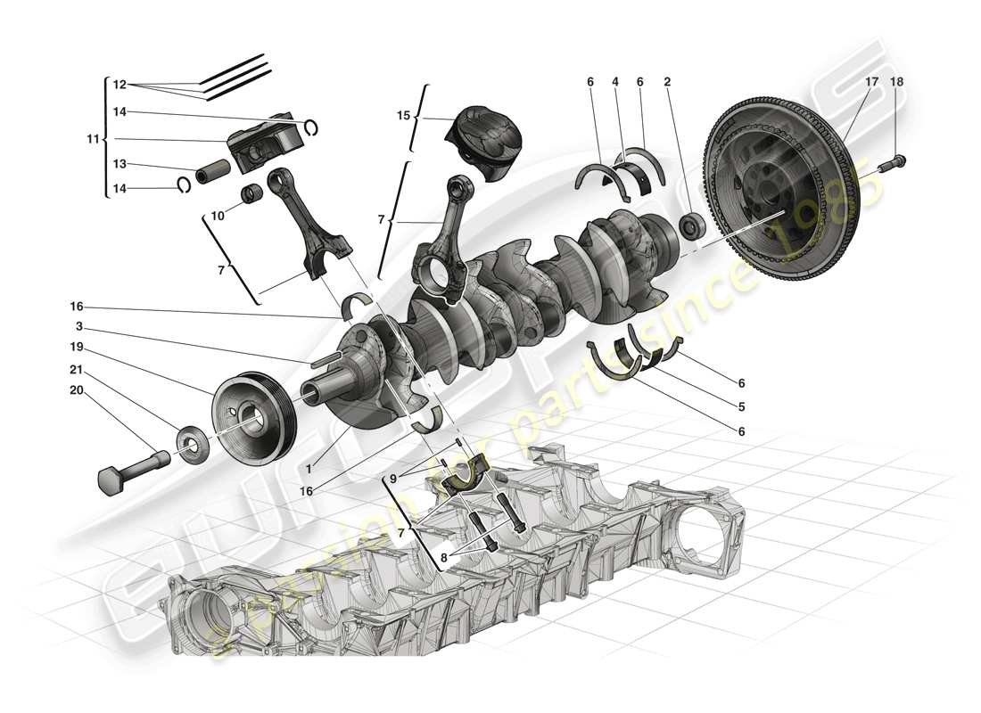 ferrari laferrari (usa) cigüeñal - biela ​​y pistones diagrama de piezas