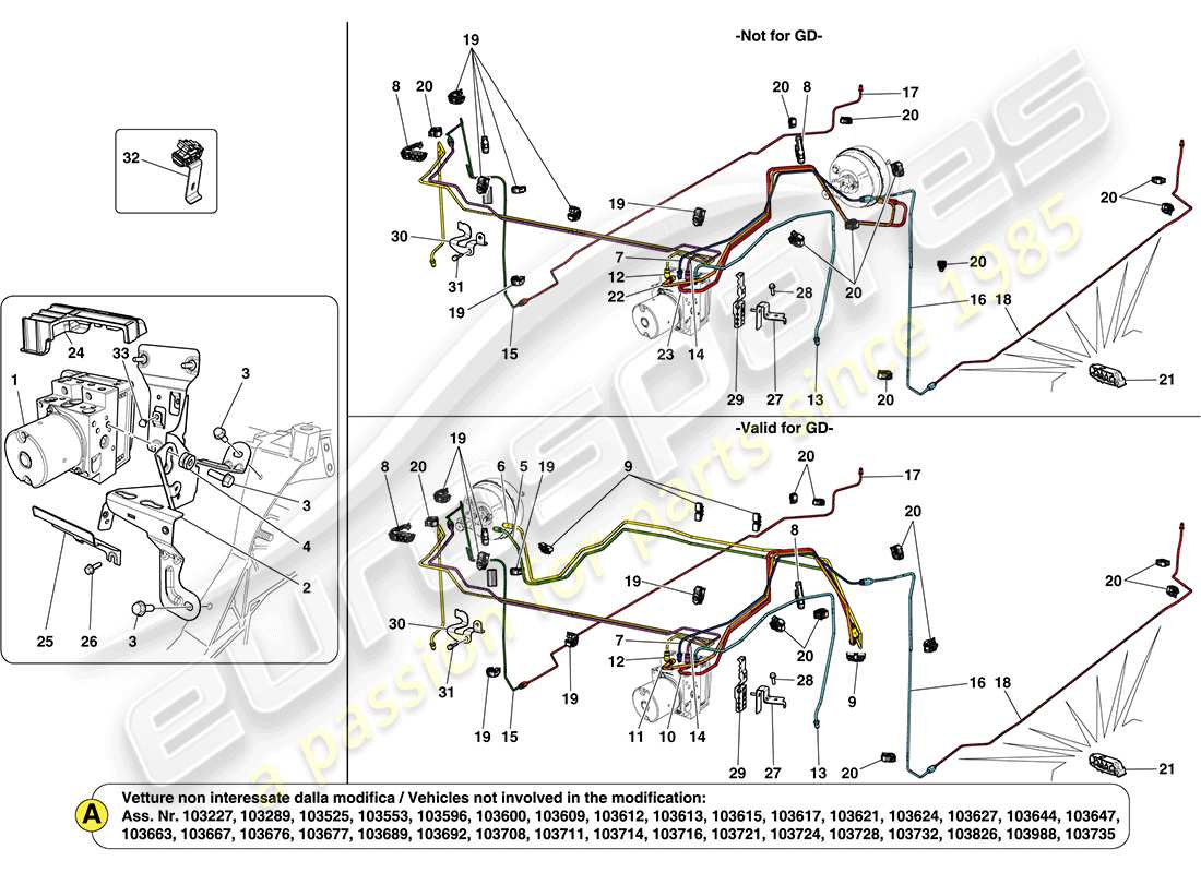 ferrari california (europe) brake system diagrama de piezas