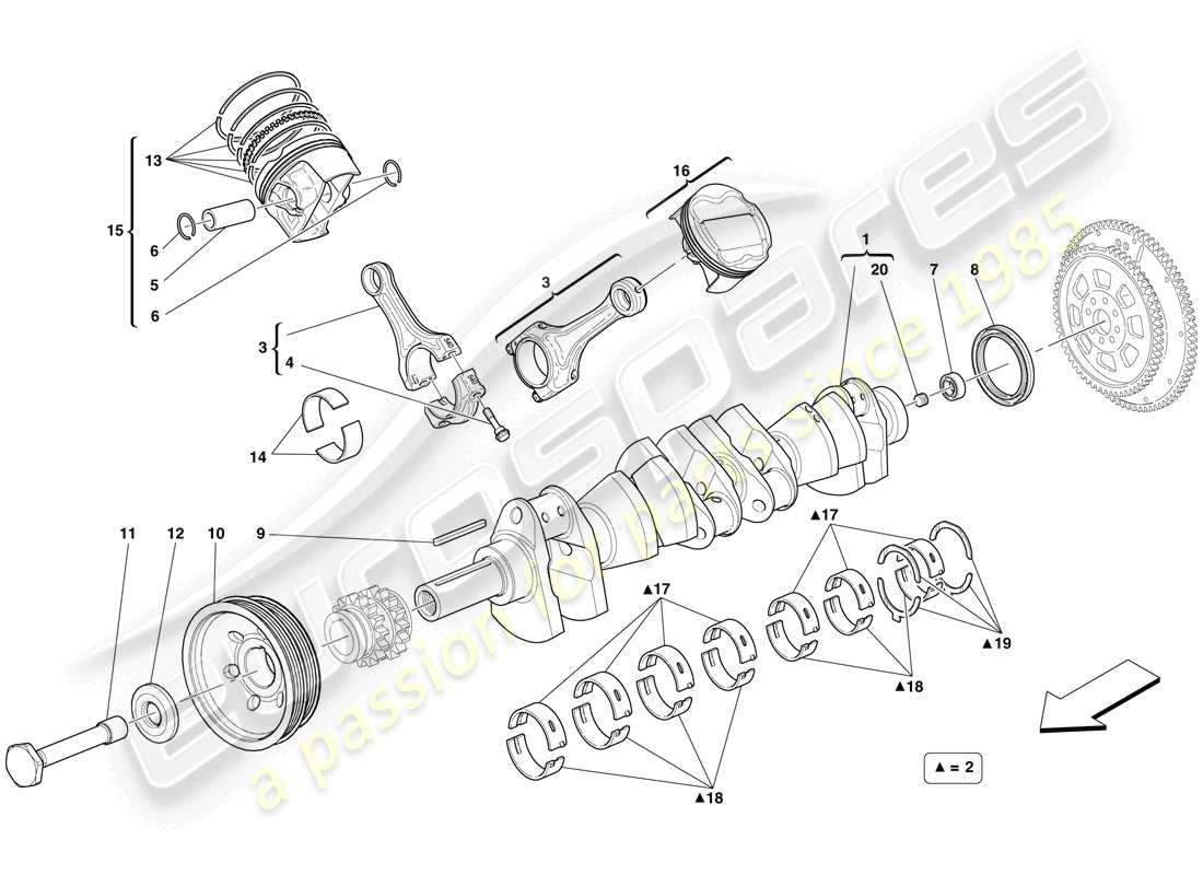 ferrari 599 gto (europe) cigüeñal - biela ​​y pistones diagrama de piezas