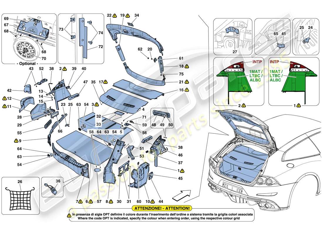ferrari gtc4 lusso (rhd) alfombrillas del maletero diagrama de piezas