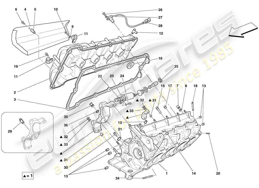 ferrari f430 spider (rhd) diagrama de piezas de la culata del lado derecho