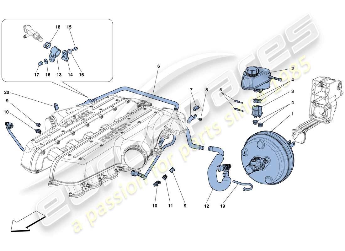 ferrari gtc4 lusso (rhd) sistema de servofreno diagrama de piezas
