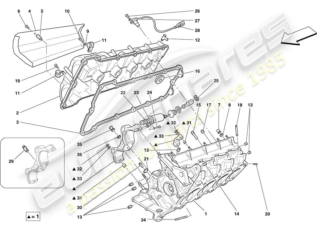 ferrari f430 coupe (usa) culata del lado derecho diagrama de piezas