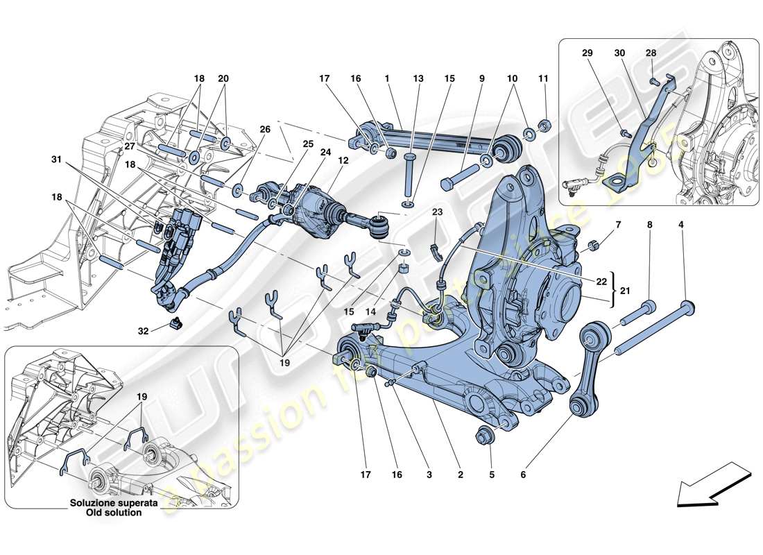 ferrari gtc4 lusso (europe) suspensión trasera - brazos diagrama de piezas
