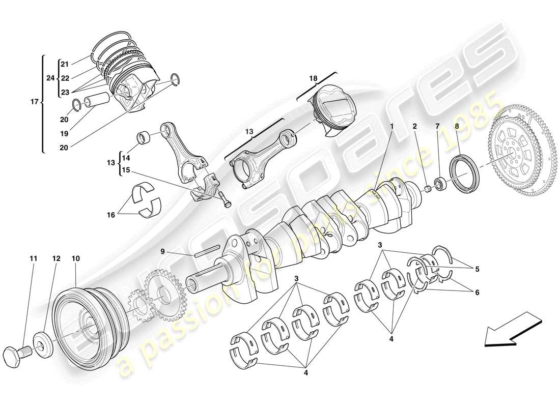 maserati mc12 cigüeñal - bielas y pistones diagrama de piezas