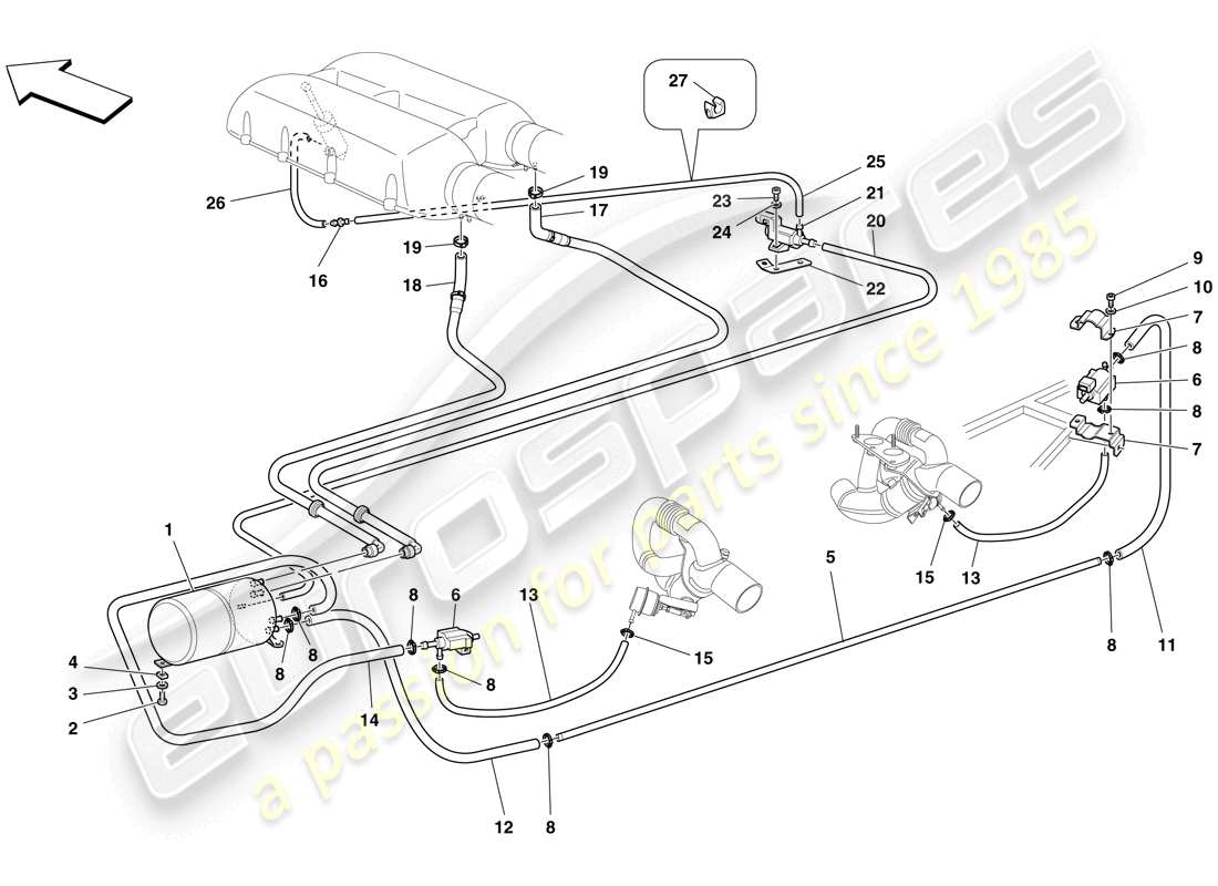 ferrari f430 scuderia (rhd) diagrama de piezas del sistema actuador neumático