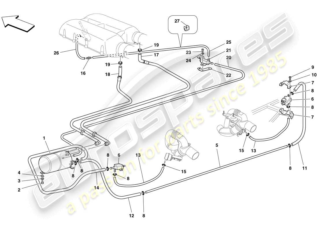 ferrari f430 scuderia (rhd) sistema actuador neumático diagrama de piezas