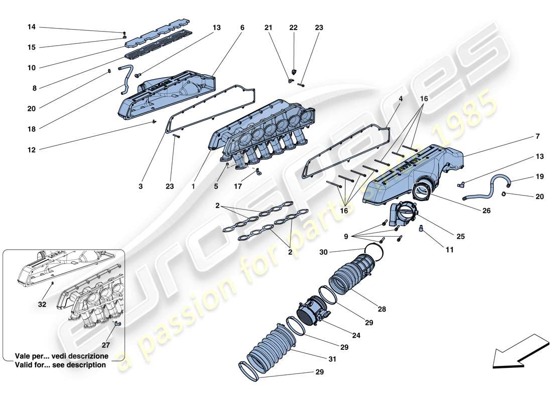 ferrari gtc4 lusso (rhd) diagrama de piezas del colector de admisión