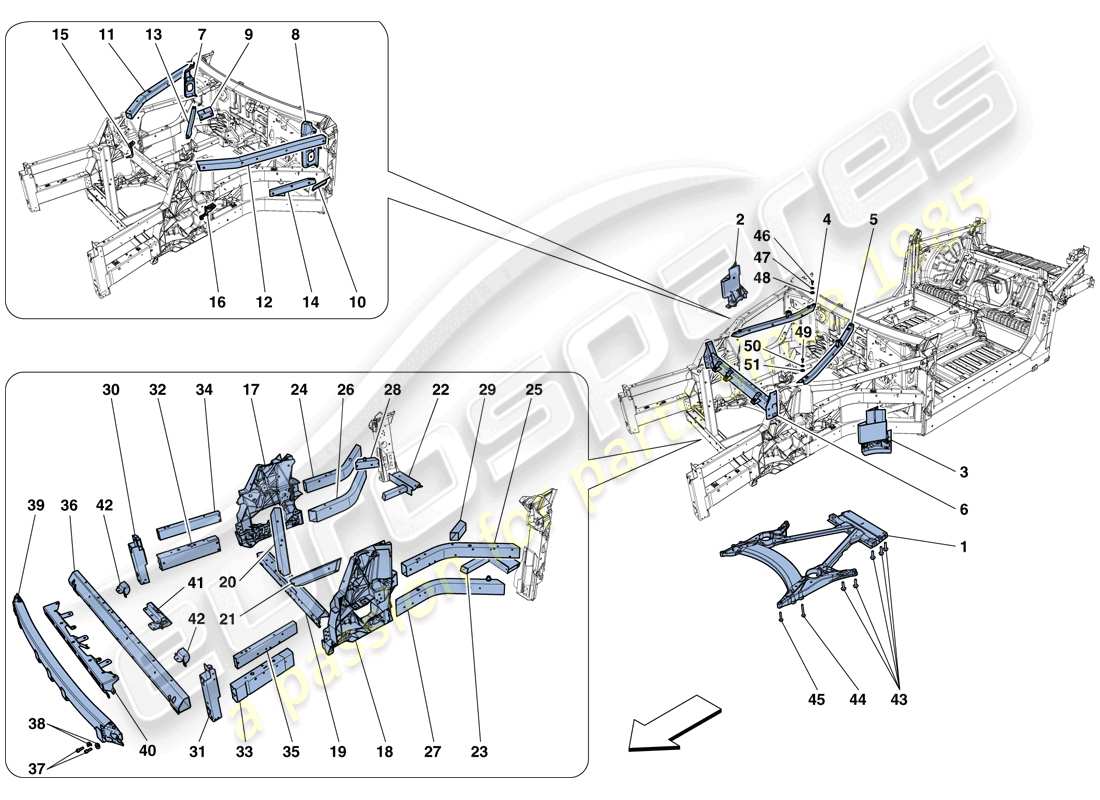 ferrari gtc4 lusso (rhd) estructuras y elementos delantero del vehículo diagrama de piezas